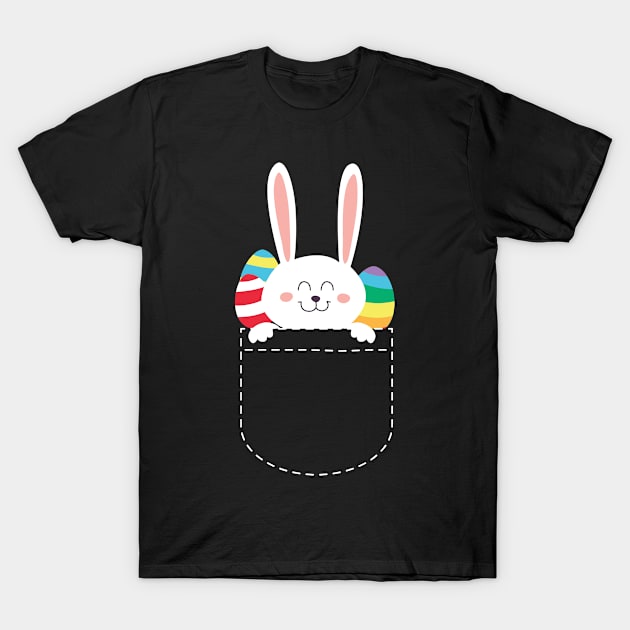 Cute Easter Bunny And Easter Eggs In A Pocket T-Shirt by BUBLTEES